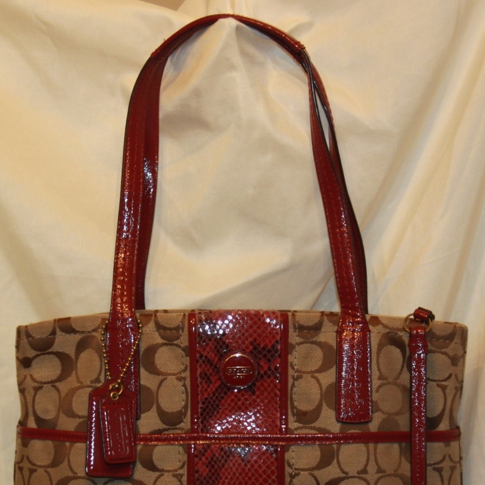 Coach F25706 Signature Python Stripe Tote Handbag - image 7